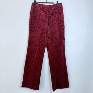 Talbots Floral Embossed Velour Pants Size 6 Rust Red High Rise Straight Leg